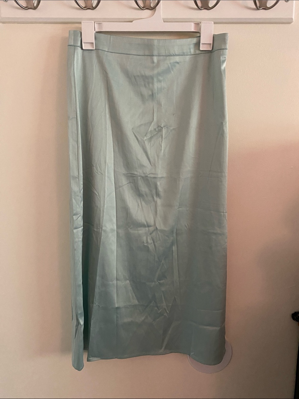 Vine & Love Sea Foam Satin Midi Skirt